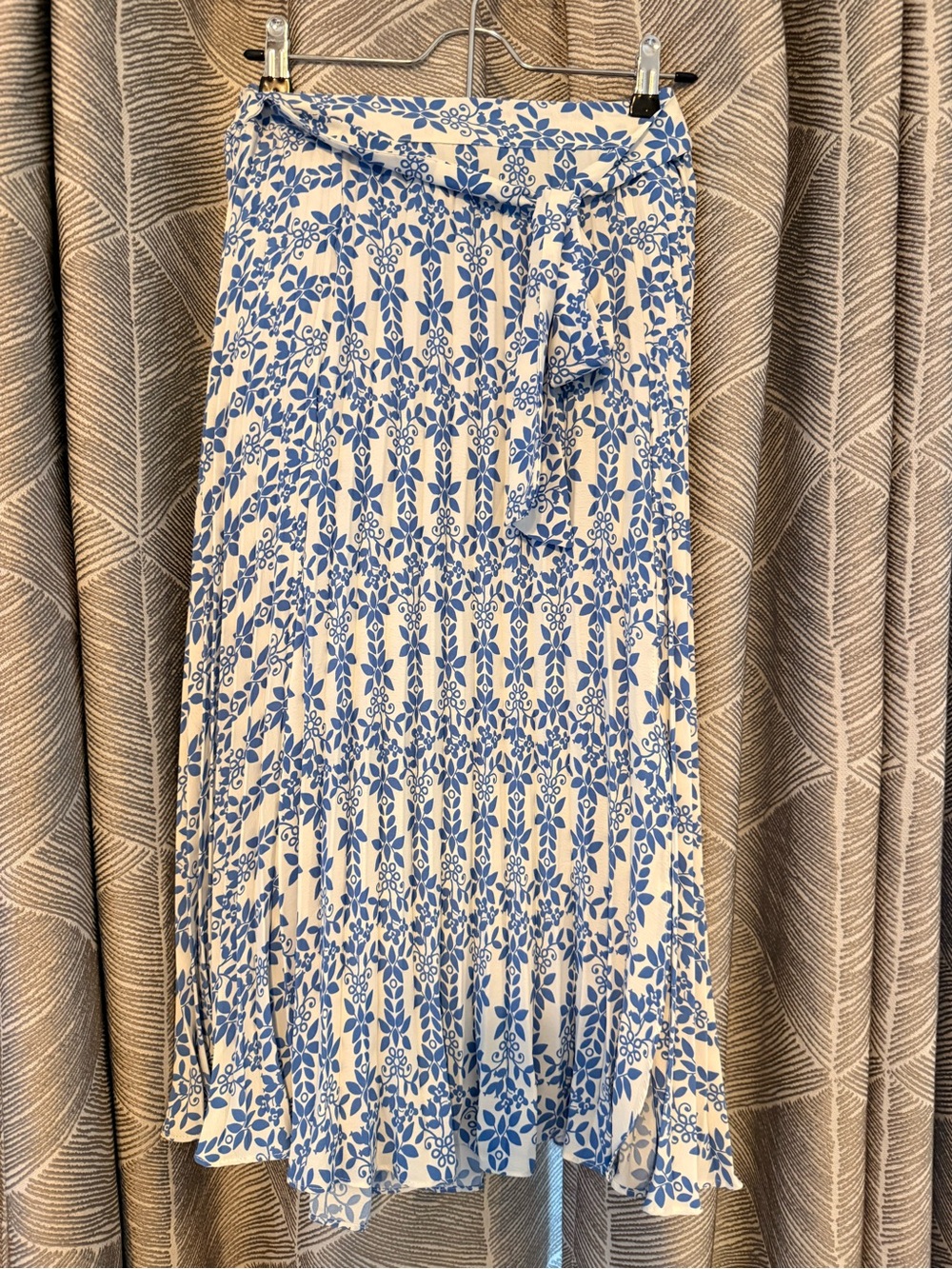 Skies Are Blue Cream and Blue Floral Midi Skirt